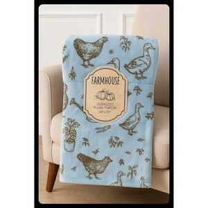 Farmhouse Oversized Plush Throw 60x70 Blue Ducks Chickens Country Cottagecore‎
